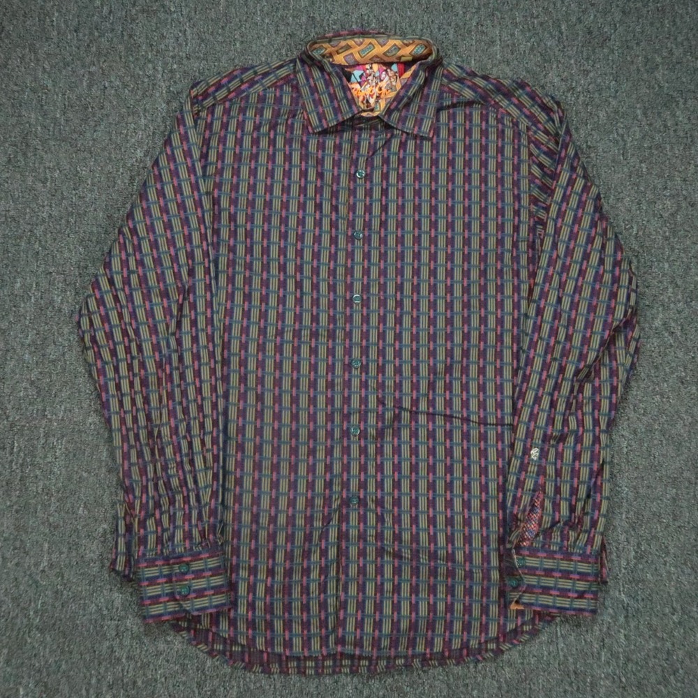 Robert Graham Shirt Mens Extra Large Purple Abstract Geo Flip Cuff Colorful